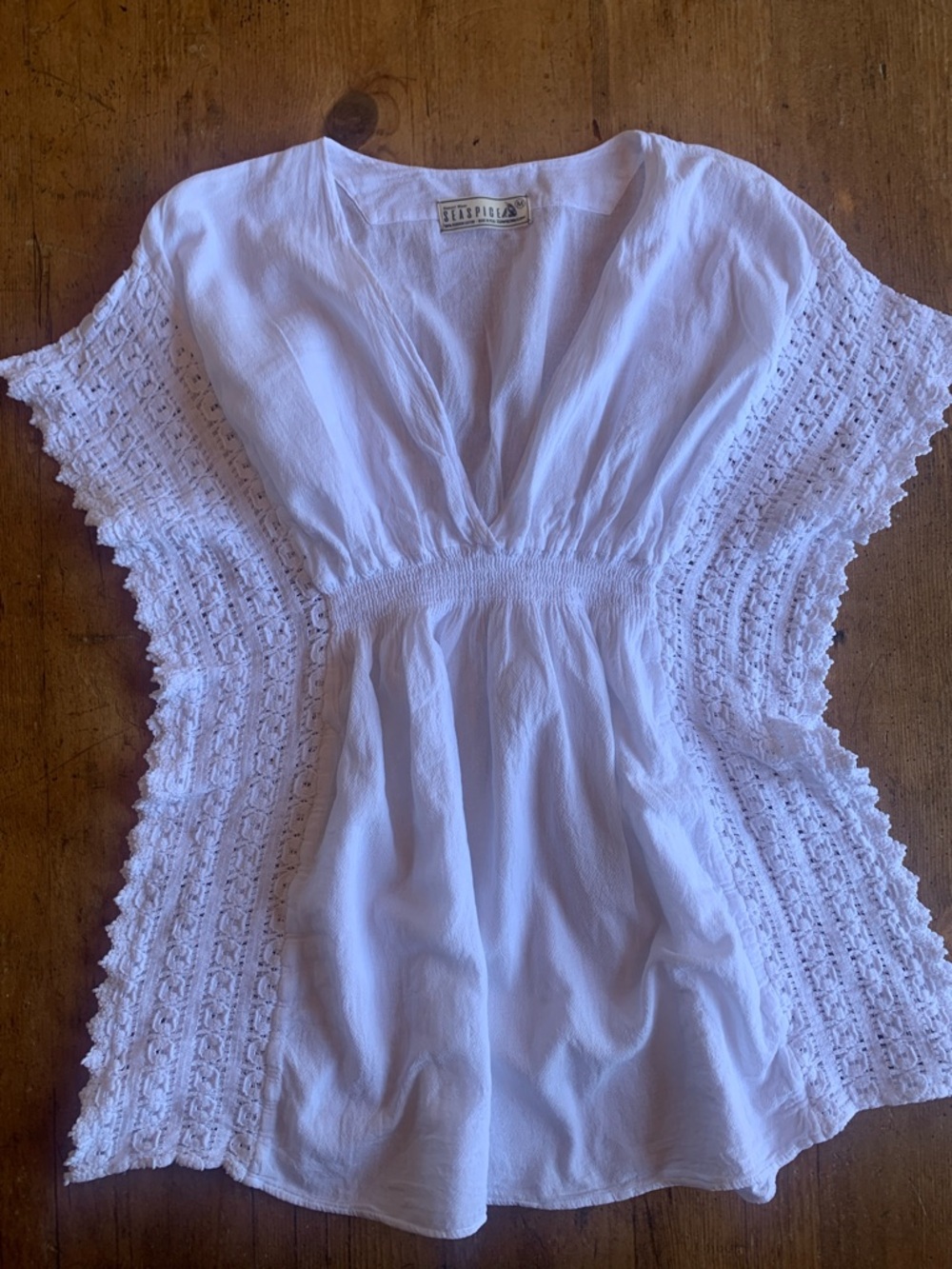 Seaspice Peruvian Cotton White Lace-Trim V-Neck Swim Coverup